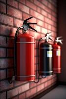 Ready for Emergency Multiple Fire Extinguishers Mounted on Wall photo