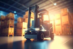Smart Warehouses of the Future AI-Controlled Forklifts at Work AI generated photo