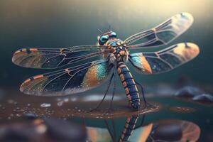 Hyperrealistic Illustration of a Dragonfly-Inspired Insect, Magnified Close-up photo