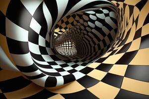 3D Chessboard Pattern with Swirling Effect AI generated photo