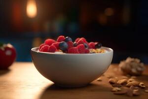 Berry Yogurt Parfait with Crunchy Granola and Fresh Berries photo