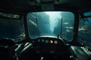 Submerged View from U-Boat Control Capsule of the Underwater Sea photo