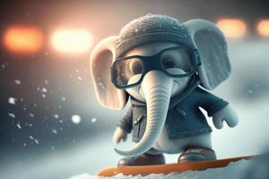 Adorable Little Elephant Shredding Snow on a Snowboard photo