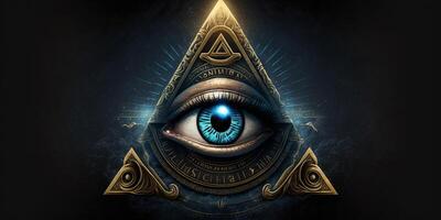 el todo lo ve ojo de el Illuminati en un triángulo, ilustrado ai generado foto