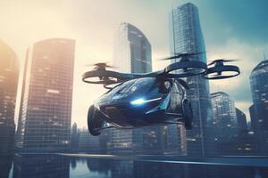 Skyline Cruiser Futuristic City Exploration with AI-Powered Flying Cars photo