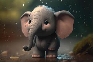 Rainy Day Fun Adorable Little Elephant Playing in the Rainstorm photo