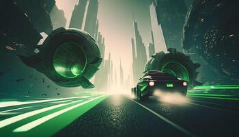 Warping Through the Future High-Speed Highway in a Futuristic City photo