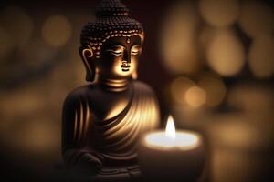 Close-up of golden Buddha statue with bokeh background AI generated photo