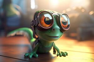 Fly high with the cool photorealistic cartoon chameleon pilot and his goggles photo