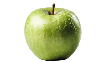 Realistic Green Apple with Droplets of Water on Background, . png