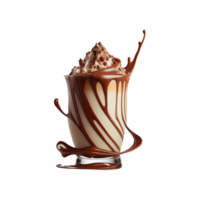 3D Render, Brownie Milkshake Glass With Chocolate Syrup Element. png