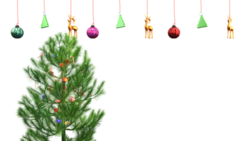 3d geven van decoratief Kerstmis boom met kerstballen, rendieren png