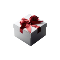 Realistic Gray Gift Box With Red Bow Ribbon Icon In 3D Render. png