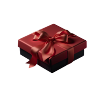 matt röd och svart gåva låda med rosett band ikon i 3d tolkning. png