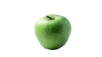 realista verde manzana con gotas de agua en png fondo, generativo ai.