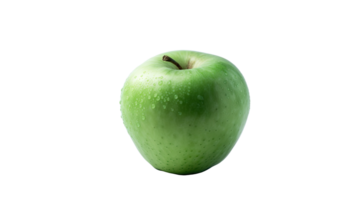 Realistic Green Apple with Droplets of Water on Background, . png