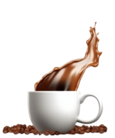 Isolated Delicious Coffee Splashing Cup and Seeds on Transparent Background. 3D Render. png