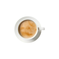 overhead visie van melk thee of koffie kop met wit schotel 3d icoon Aan transparant achtergrond. png