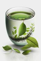 refrescante verde té en un claro vaso en blanco antecedentes ai generado foto