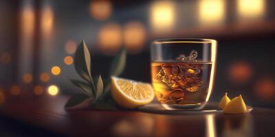 Tea with Lemon and Bokeh in Transparent Glass photo
