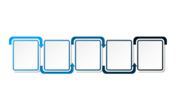 Horizontal timeline or flowchart with five square elements and space for data. png