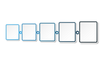 Horizontal timeline or flowchart with five square elements and space for data. png