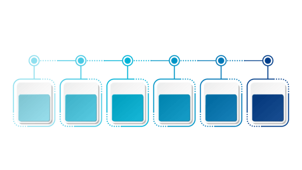 horizontaal tijdlijn of flowchart met zes plein elementen en ruimte voor gegevens. png