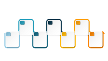 Horizontal timeline or flowchart with seven square elements and space for data. png