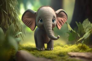 un gracioso pequeño elefante trekking mediante el selva ai generado foto
