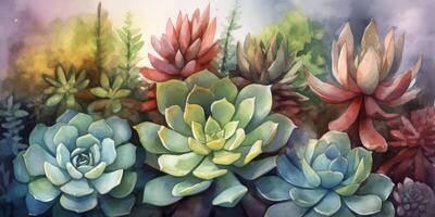 Vibrant Succulent Garden An Aquarelle Painting photo