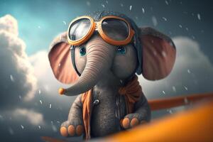 Flying High with the Adorable Little Elephant Pilot Above the Clouds photo