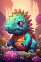 Whimsical and Colorful Digital Art Hilarious Ankylosaurus Dinosaur Comic Illustration photo