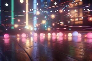 Vibrant Disco Lights Illuminate Empty Dance Floor AI generated photo