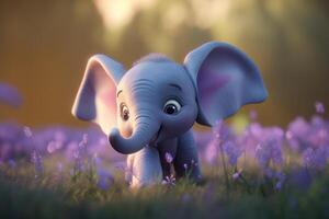 Sweet Little Elephant Among the Lavender Fields photo