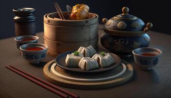 Delicious Dim Sum on Dark Background photo