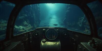 Submerged View from U-Boat Control Capsule of the Underwater Sea photo