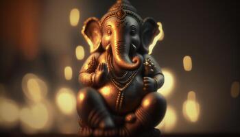 Divine Wisdom embodied in Indian Elephant Sculpture of Ganesha, the deity of intellect and knowledge photo