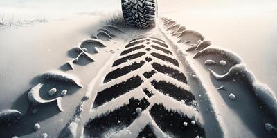 Illustration winter tires in the snow with tire tracks content photo