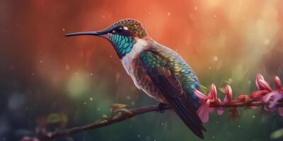 The Vibrant Hummingbird A Colorful Painting of a Beautiful Bird photo