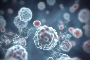 Vibrant 3D Illustration of White Blood Cells Mobilizing for an Immune Response photo