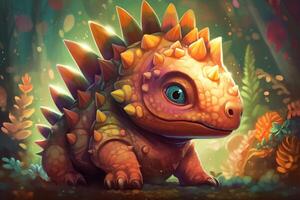 Whimsical and Colorful Digital Art Hilarious Ankylosaurus Dinosaur Comic Illustration photo
