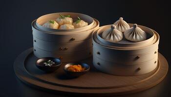 Delicious Dim Sum on Dark Background photo