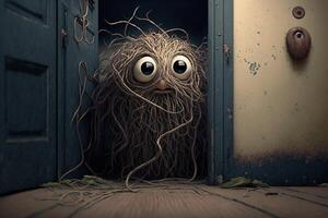 Illustration of a lonely little root monster alone in a room photo