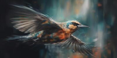 Jewel of the Sky A Colorful Painting of a Hummingbird in Flight photo