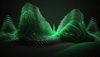 Green Frequency Waves on Dark Background, Abstract Artwork photo