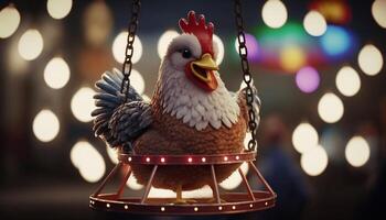 Joyful Chicken Riding the Carousel photo
