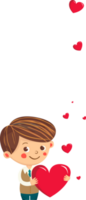 risonho Garoto personagem segurando vermelho coração com minúsculo coração formas. dia dos namorados dia ou amor conceito. png