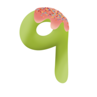 Number nine with green and pink colors png