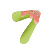 Number seven with green and pink colors png