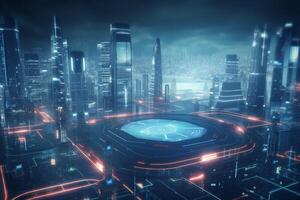 Energy-Positive City Futuristic Metropolis Powered by Buildings photo